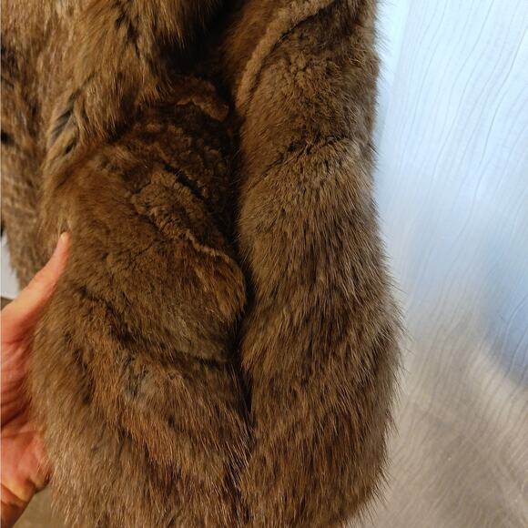 Abraham & Strauss Mink Fur Coat Sz Small BROWN Chevron Jacket Thick Boxy Formal - Picture 7 of 14